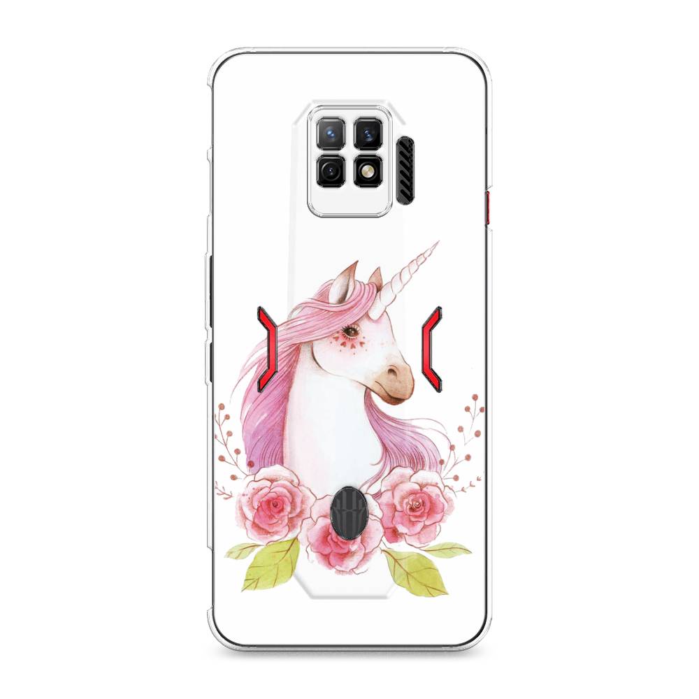 

Чехол на ZTE Nubia Red Magic 7 Pro "Единорог цветы", Белый;розовый;серый, 136050-1