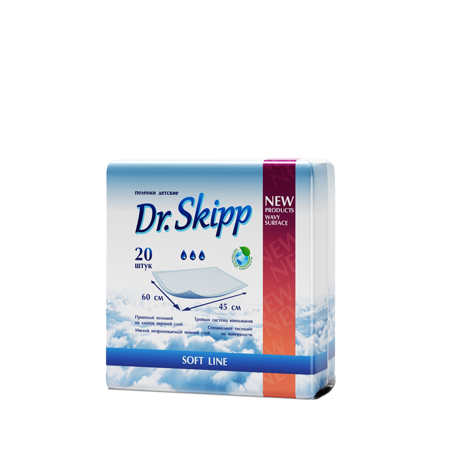 

Пеленки гигиенические супервпитывающие одноразовые Dr.Skipp 60x45, 20 шт., Soft Line