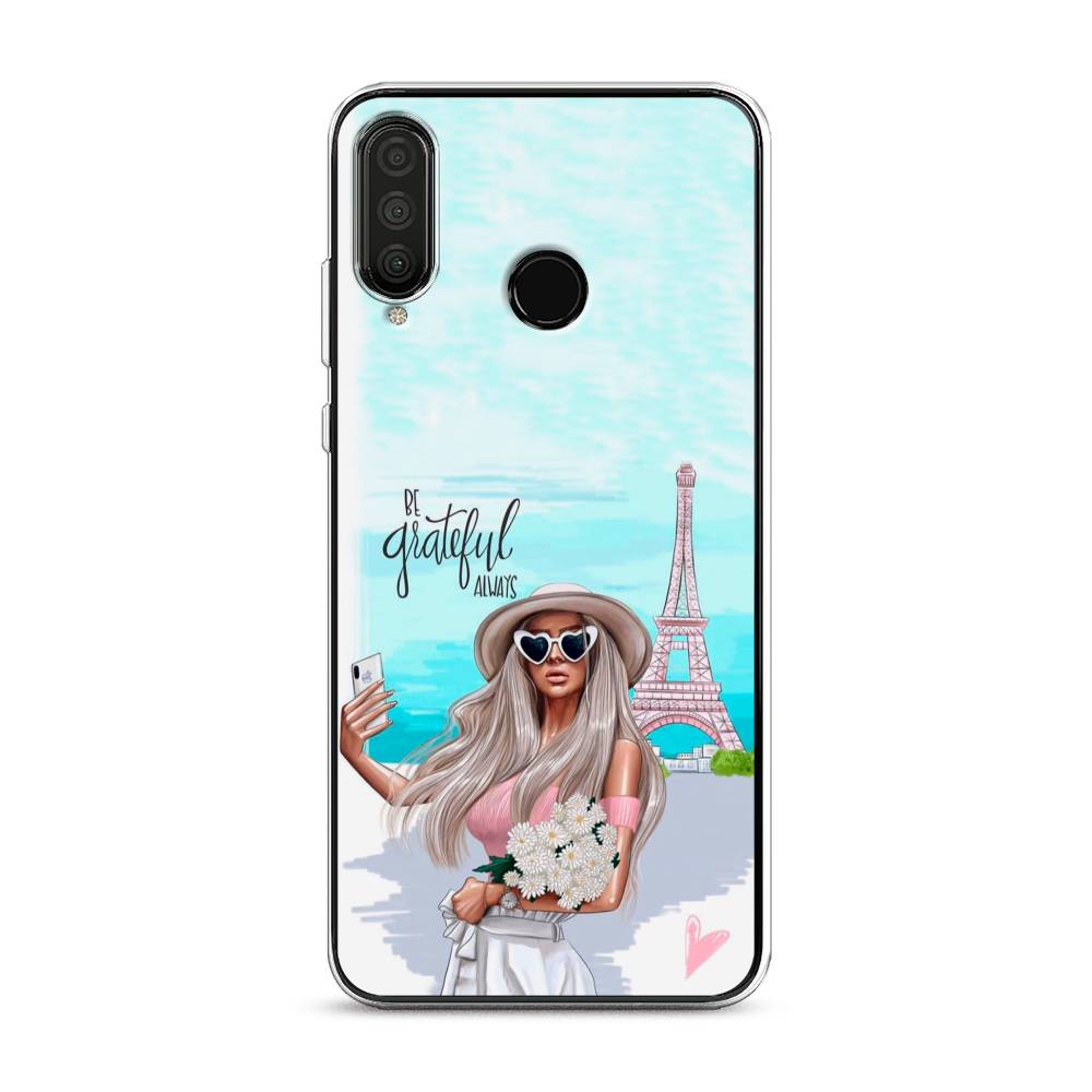 

Чехол на Huawei P30 Lite "Селфи Париж", Голубой;бежевый, 67950-6