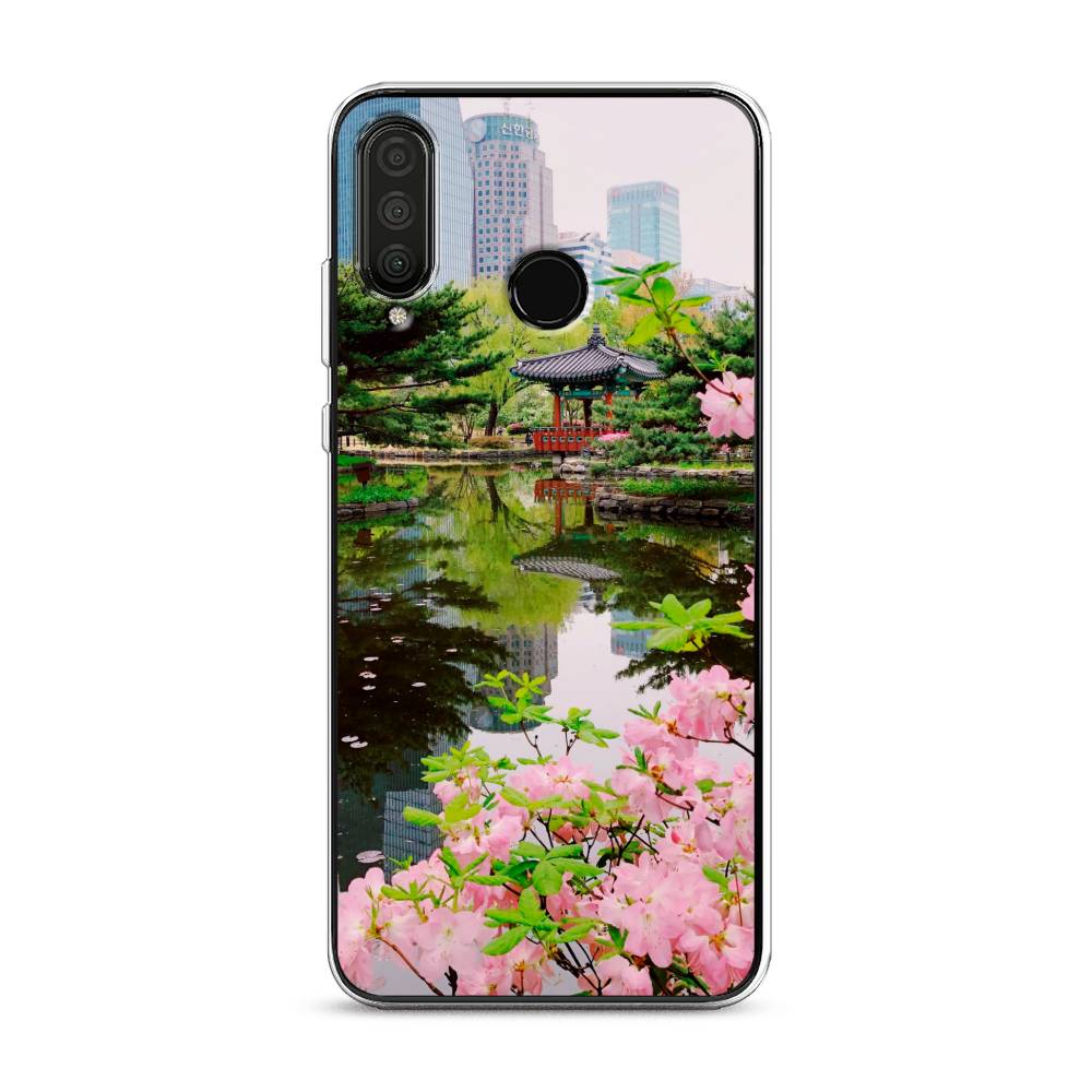 

Чехол на Huawei P30 Lite "Сакура возле озера", Зеленый;розовый;голубой, 67950-2