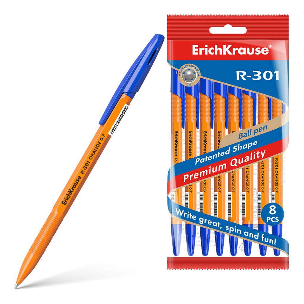 

Ручка шариковая ErichKrause R-301 Orange Stick линия письма 0,35 мм цвет чернил синий