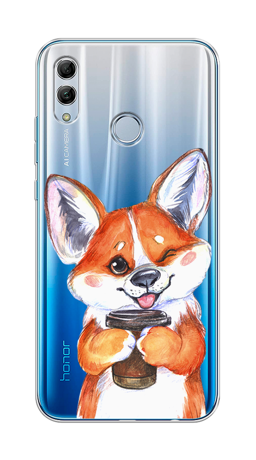 

Чехол на Honor 10 Lite/Huawei P Smart 2019 "Корги с кофе", Оранжевый;белый, 67550-4