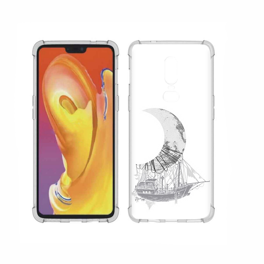 

Чехол MyPads Tocco для OnePlus 6 черно белый корабль полумесяц, Прозрачный, Tocco