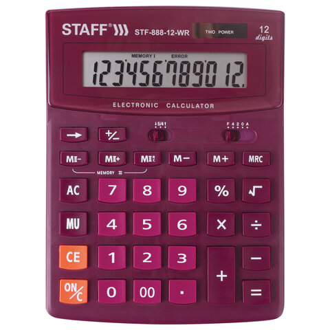 Калькулятор настольный Staff STF-888-12-WR 12-разрядный бордовый 20шт