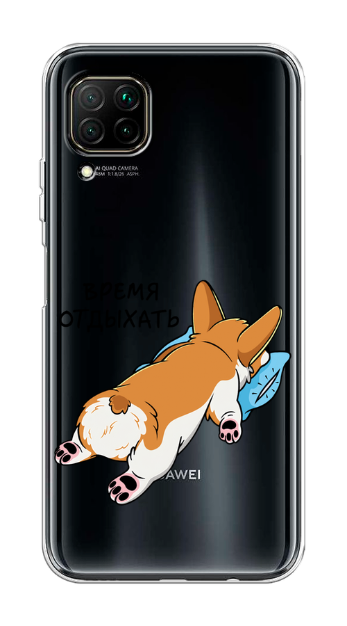 

Чехол на Huawei P40 Lite "Корги отдыхает", Черный;коричневый;голубой, 611650-1