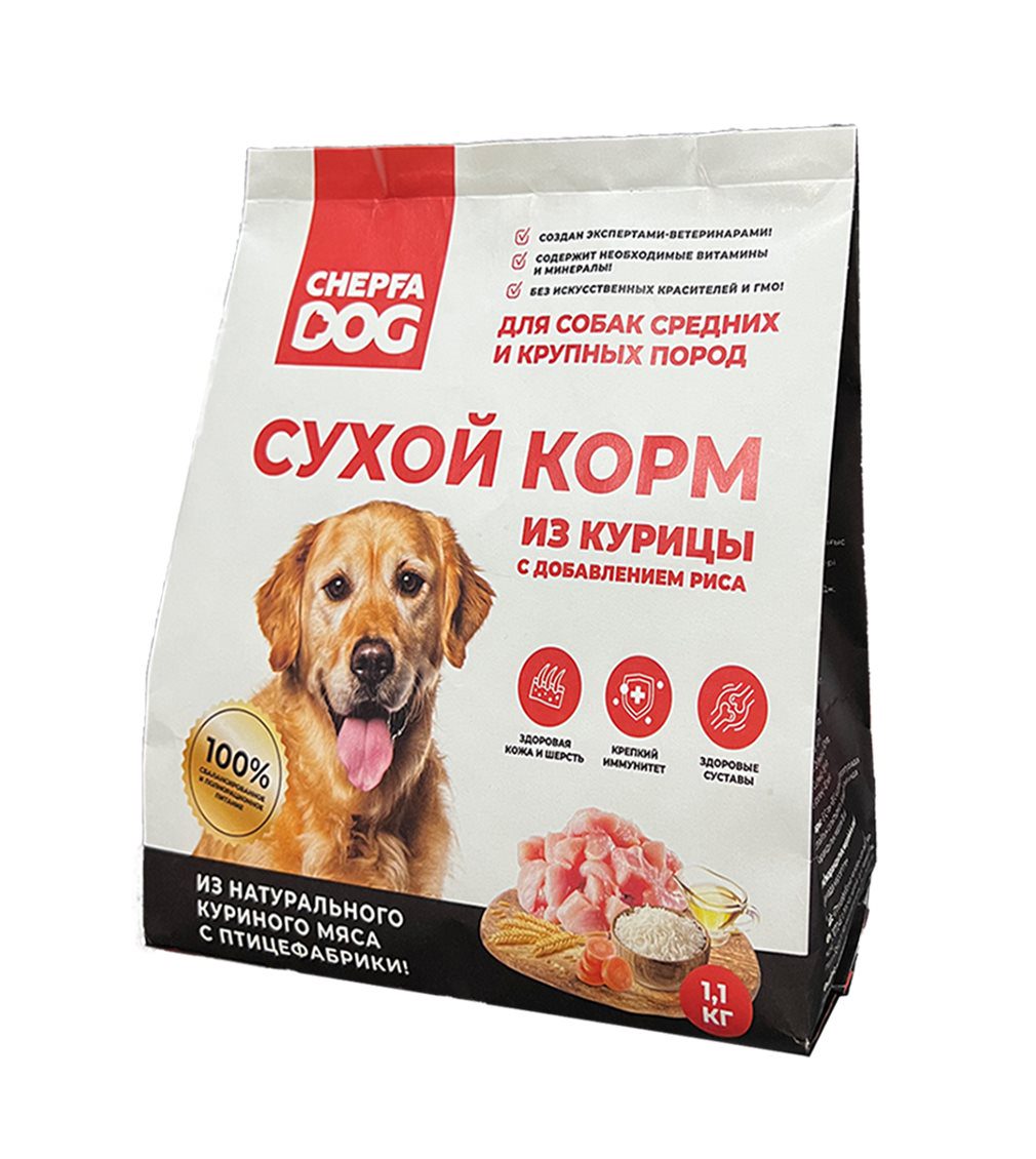 фото Сухой корм для собак chepfa dog из курицы с добавлением риса 1,1кг