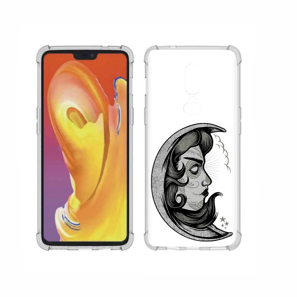 

Чехол MyPads Tocco для OnePlus 6 черно белая луна с лицом, Прозрачный, Tocco