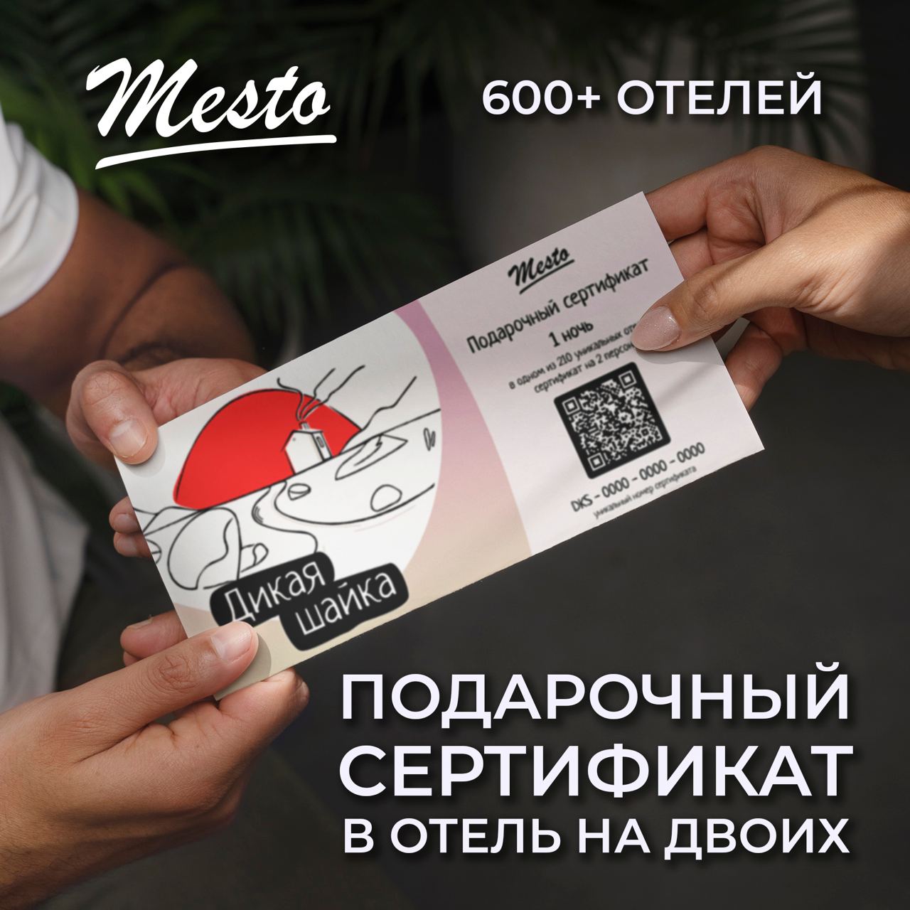 Подарочный сертификат Место в уникальные отели Дикая шайка DKS-1001, 1 ночь