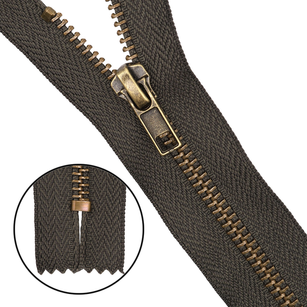 

Молния джинсовая неразъемная антик, Т5 - 12cм (078 хаки), 10шт, Зеленый;золотистый, 14212