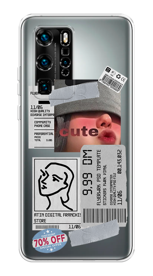 

Чехол на Huawei P40 Pro "Cute girl collage", Розовый;серый;голубой, 610950-6