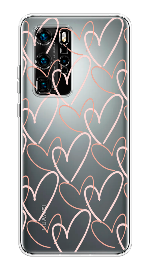 

Чехол на Huawei P40 Pro "Узор из сердечек", Розовый;бежевый, 610950-6