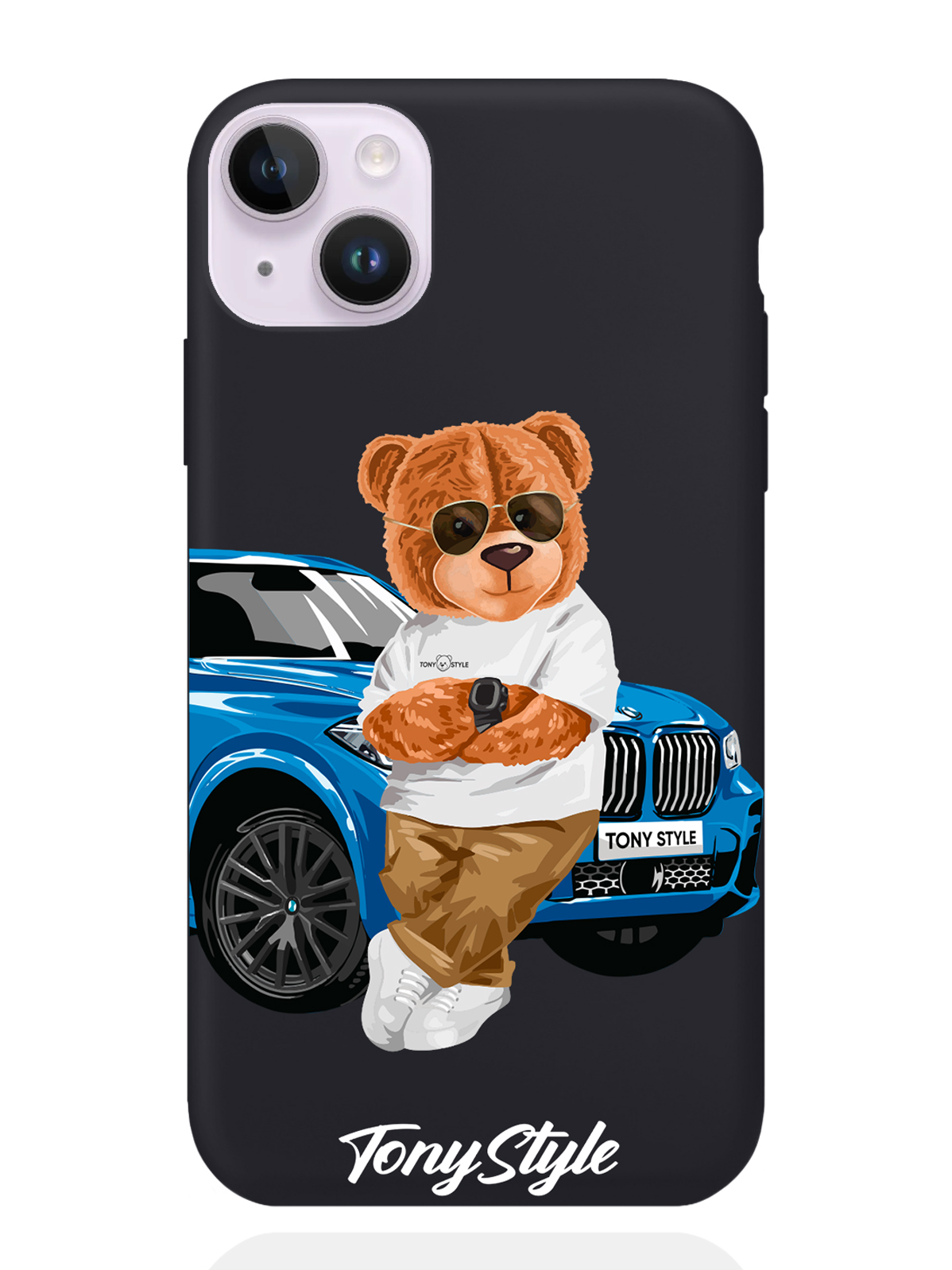 

Чехол Tony Style iPhone 14 Plus Tony Style с машиной, Голубой;коричневый;белый, iPhone 14 Plus Tony Style с машиной