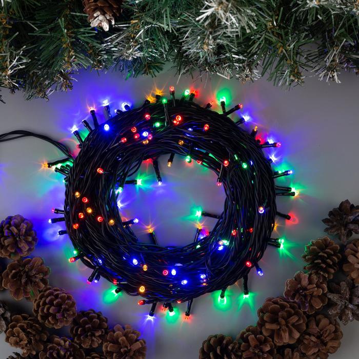 фото Гирлянда «нить» 20 м, ip44, тёмная нить, 200 led, свечение мульти, 8 режимов, 220 в luazon lighting