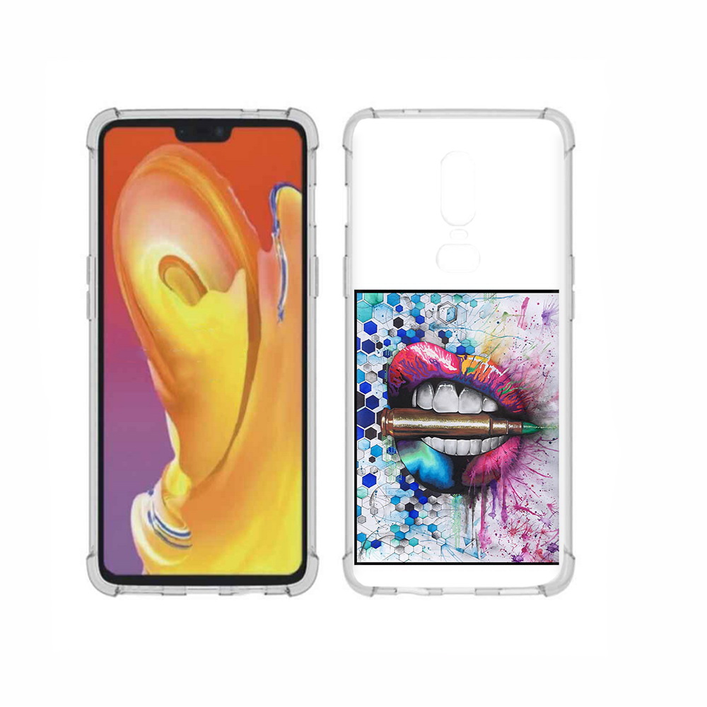

Чехол MyPads Tocco для OnePlus 6 разноцветные губы с пулей, Прозрачный, Tocco