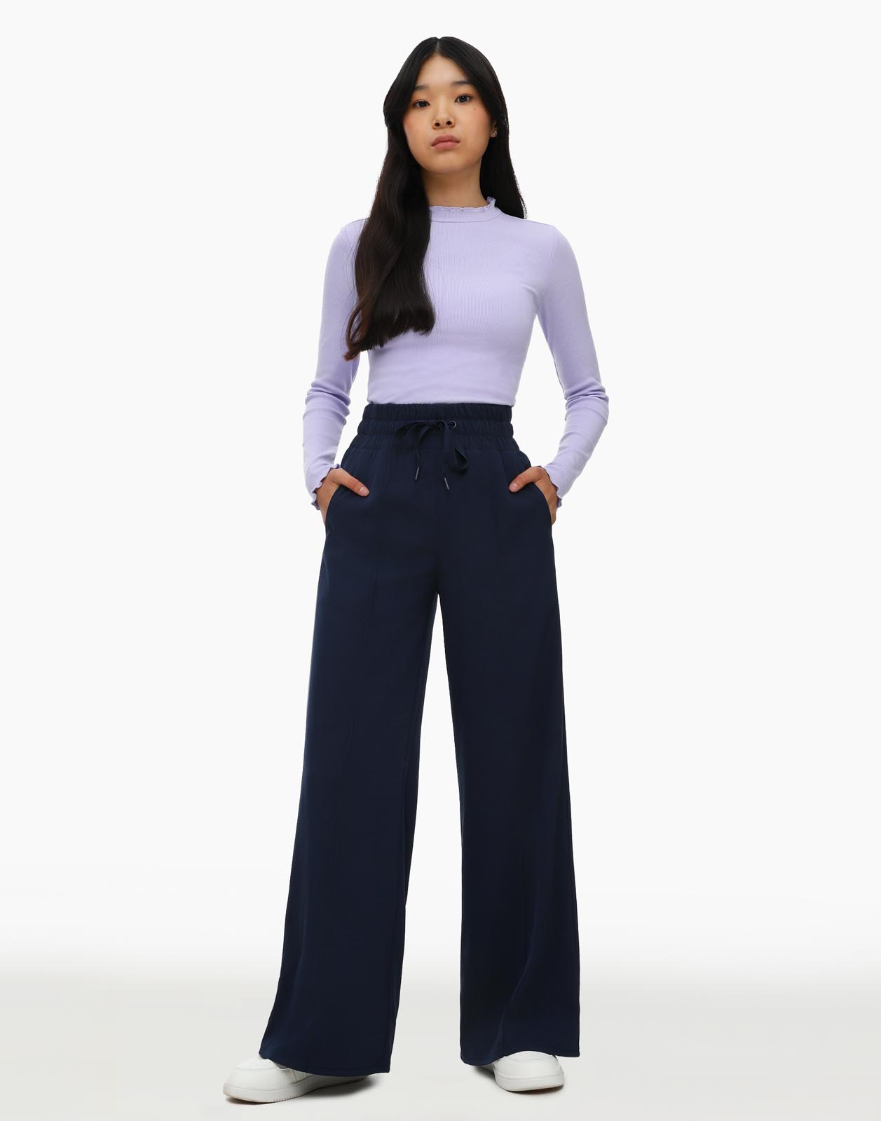 Тёмно-синие брюки wide leg с карманами для девочки GPT009334 8-9л/134