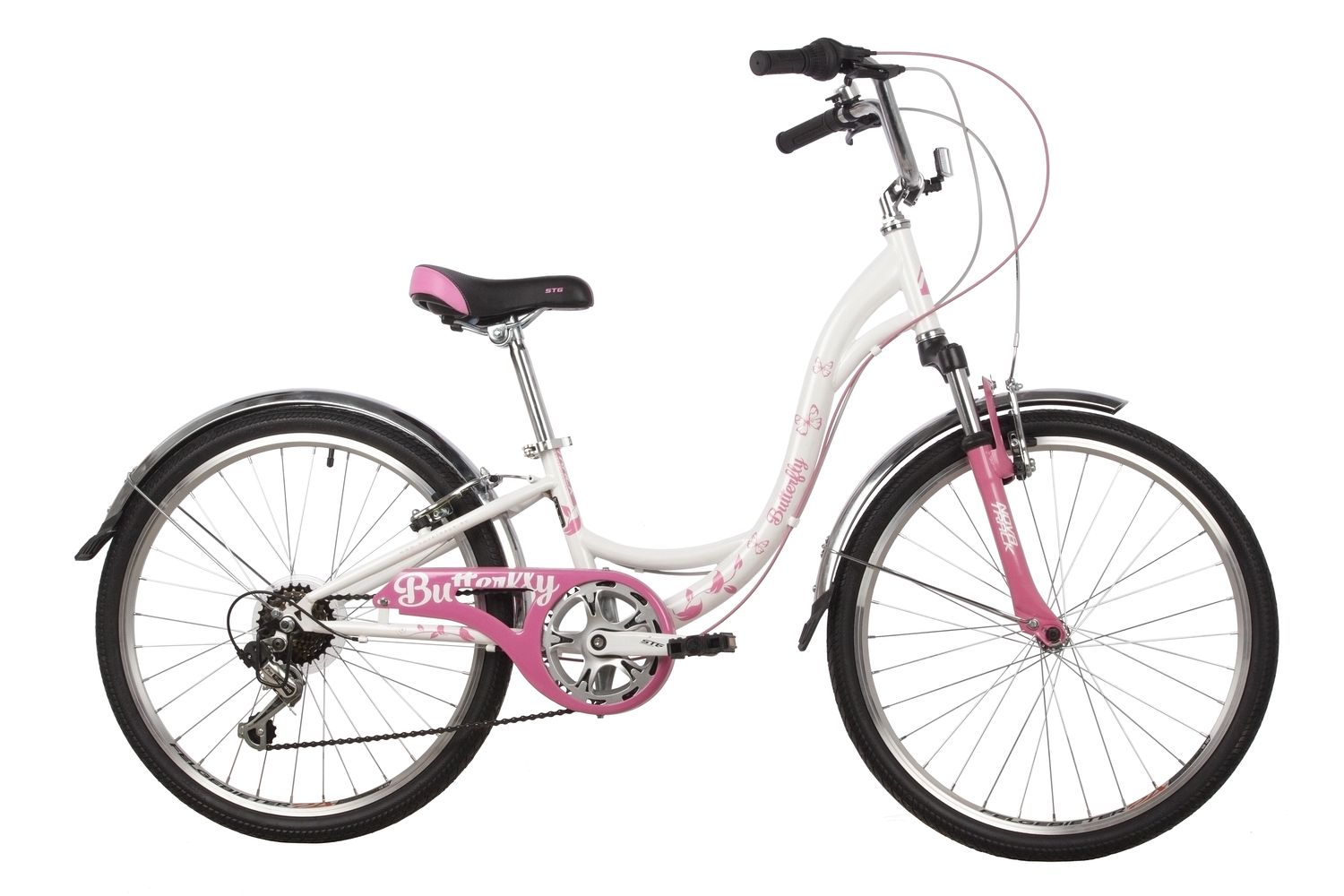 фото Велосипед novatrack 24" butterfly сталь. р.11, бел.-роз.,6-скор, ty21/rs35/sg-6si, v-brake