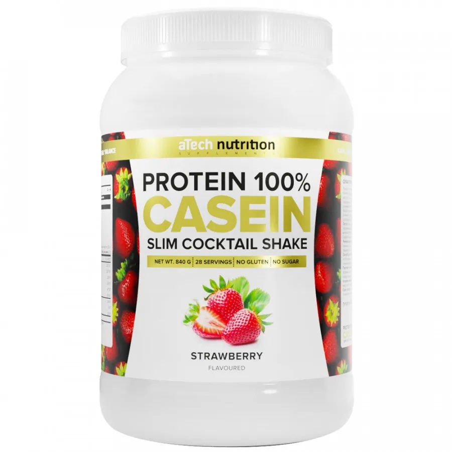 

Коктейль aТech белковый Casein Protein вкус клубника 840 г