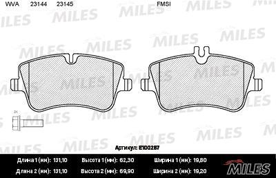 

Комплект тормозных колодок MILES e100287
