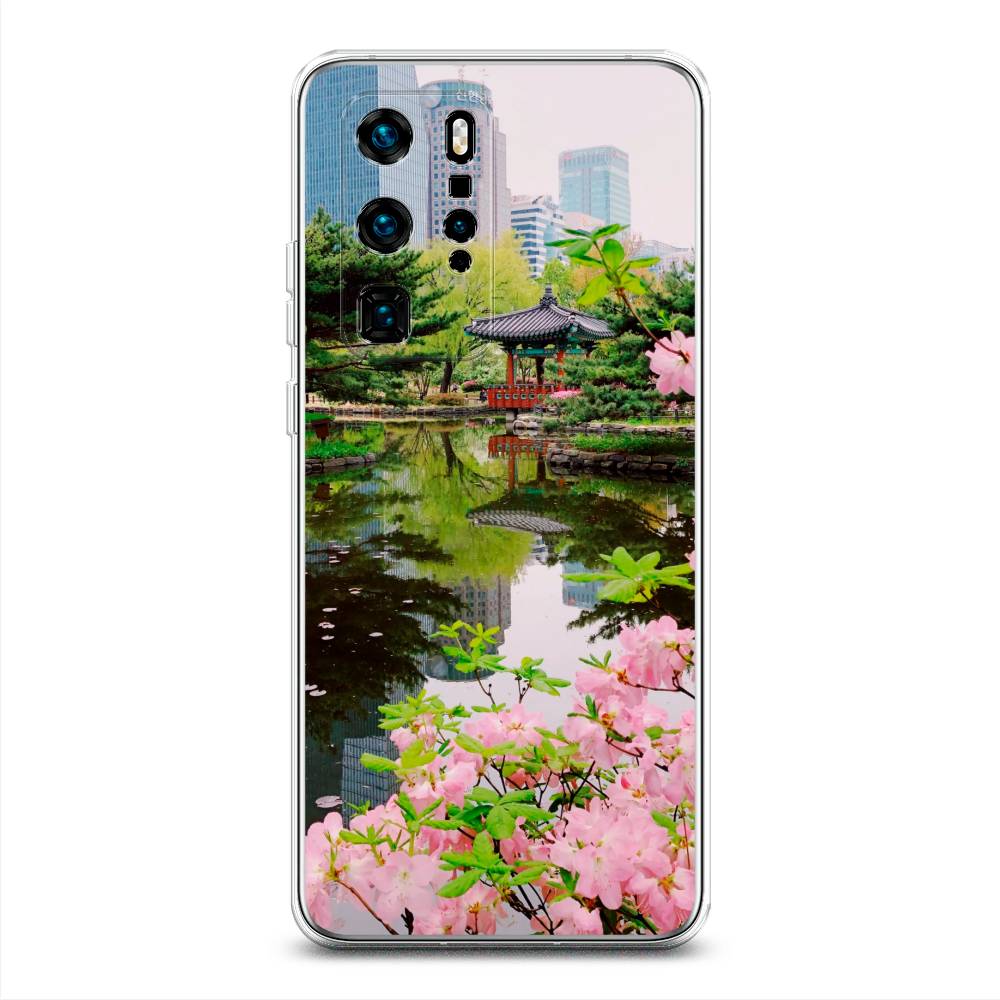 

Чехол для Huawei P40 Pro "Сакура возле озера", Зеленый;розовый;голубой, 610950-2