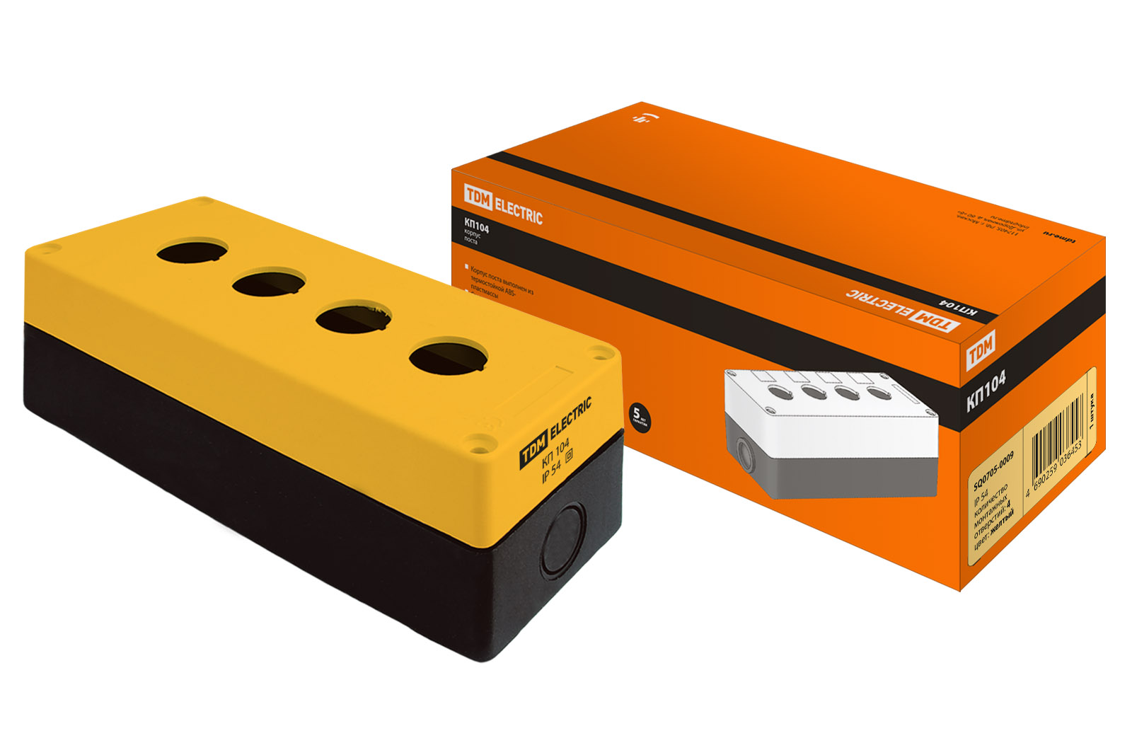 

Корпус КП104 для кнопок, 4 места, желтый, IP54 TDM SQ0705-0009