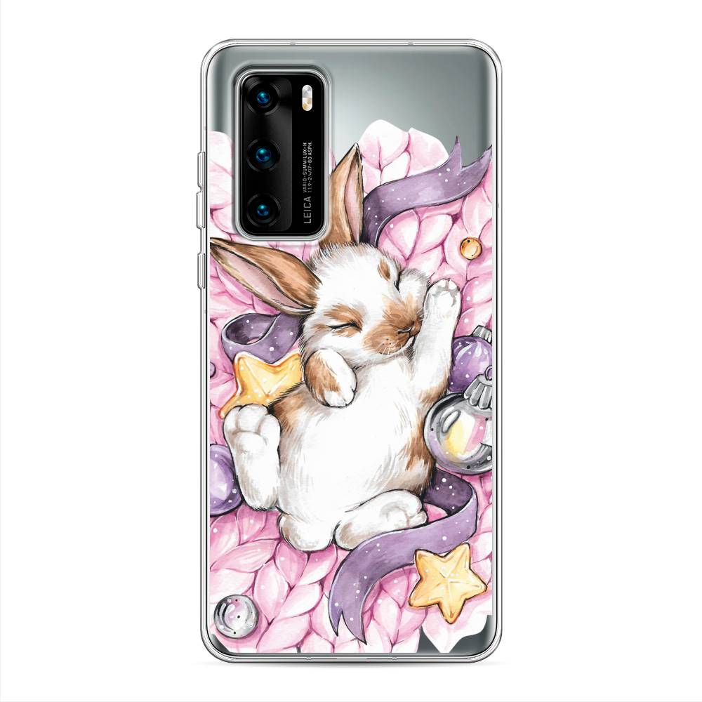 

Чехол на Huawei P40 "Кролик спит", Розовый;белый, 610850-5