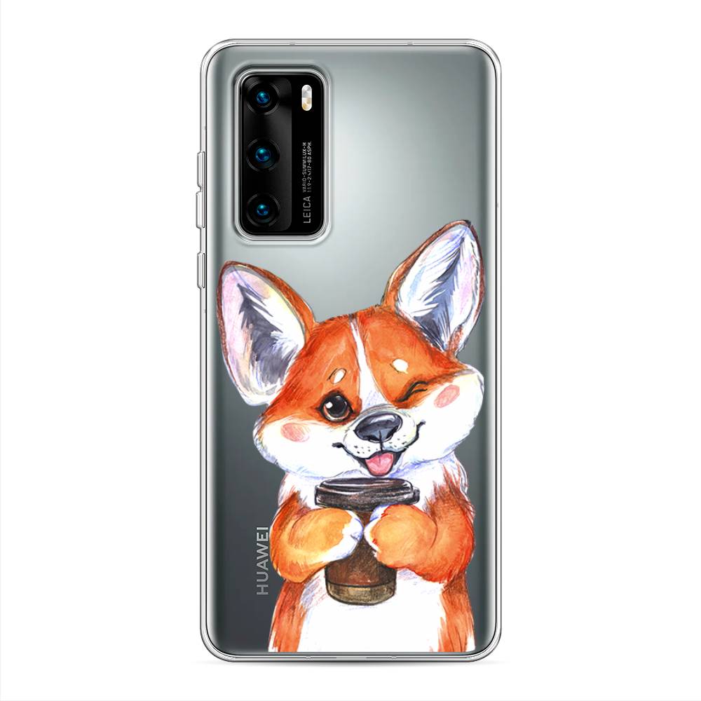 

Чехол на Huawei P40 "Корги с кофе", Оранжевый;белый, 610850-4