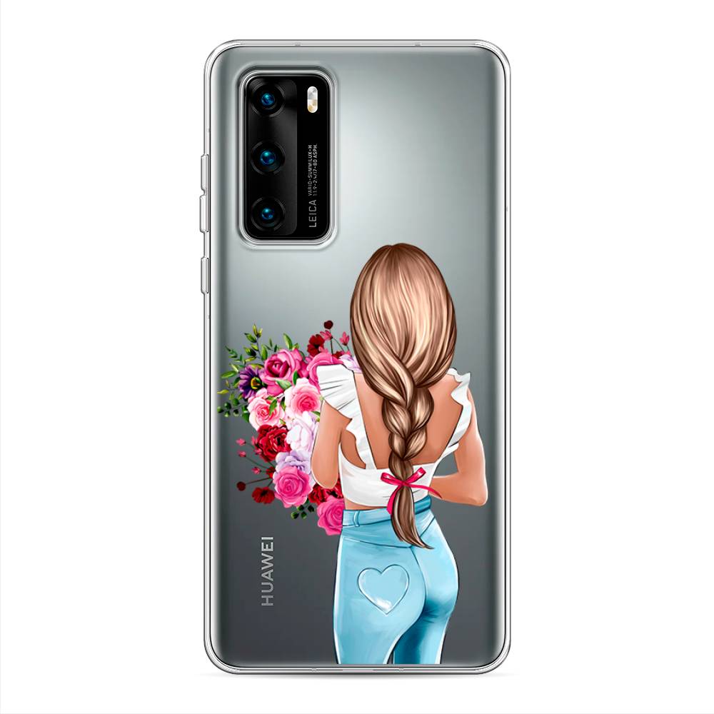 

Чехол на Huawei P40 "Девушка с цветами", Коричневый;розовый;голубой, 610850-6