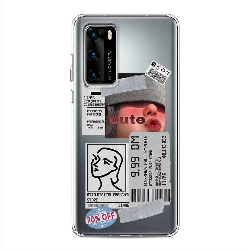 

Чехол на Huawei P40 "Cute girl collage", Розовый;серый;голубой, 610850-6