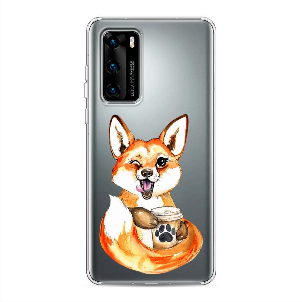 

Чехол на Huawei P40 "Подмигивающая лиса с кофе", Оранжевый;белый;коричневый, 610850-4