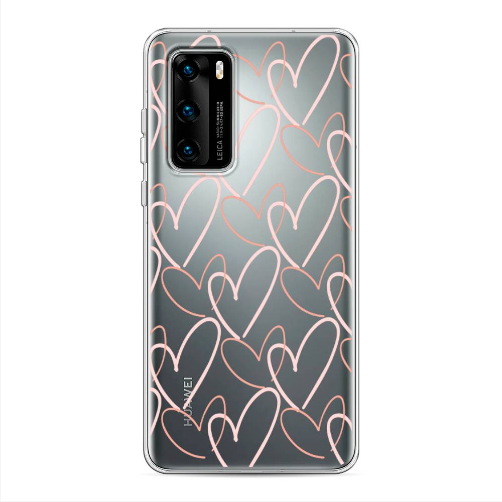 

Чехол на Huawei P40 "Узор из сердечек", Розовый;бежевый, 610850-6