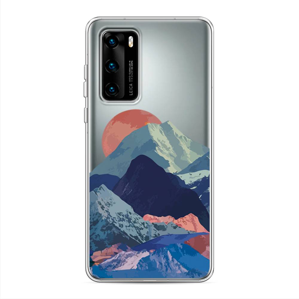 

Чехол на Huawei P40 "Закат в снежных горах", Красный;серый;голубой, 610850-2