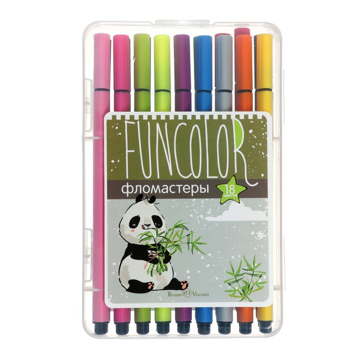 Фломастеры 18 цветов Funcolor, в пластиковом пенале, микс