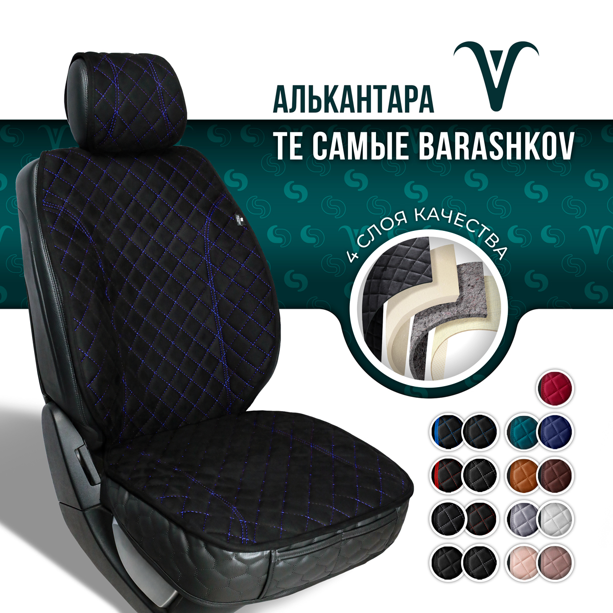 

Накидка на сиденье автомобиля Barashkov с юбкой и боками из алькантары, Синий;черный, XLMODEL