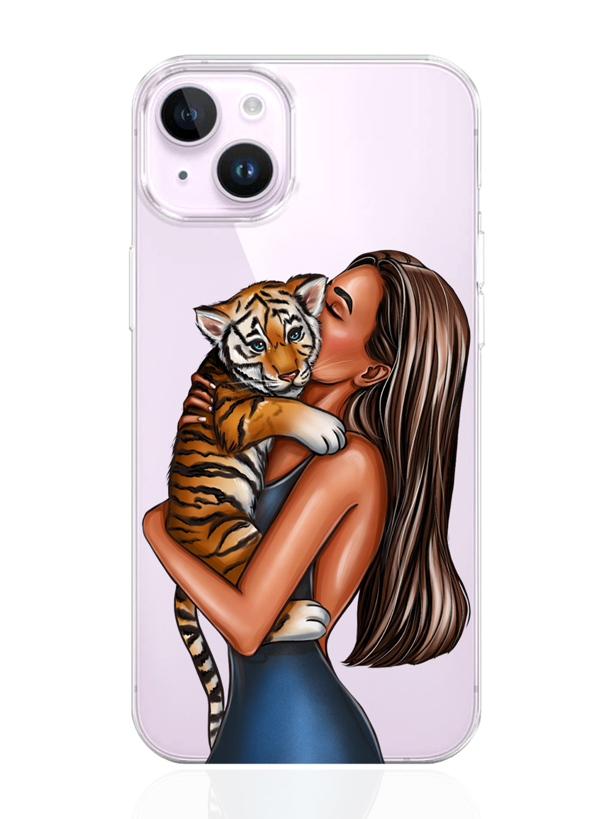 

Чехол MustHaveCase iPhone 14 Девушка с тигренком, Прозрачный;бежевый;коричневый, iPhone 14 Девушка с тигренком