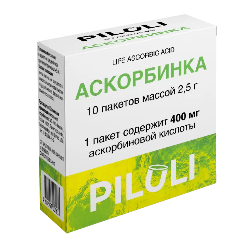 Аскорбинка Life Ascorbic acid 400 мг PILULI порошок пакеты массой 2,5 г 10 шт.