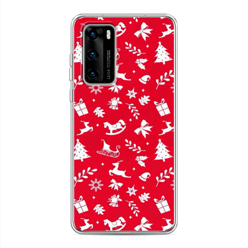 

Чехол на Huawei P40 "Красный новогодний фон", Красный;белый, 610850-5