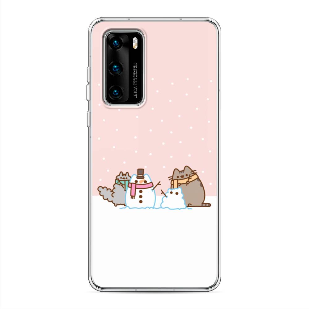 

Чехол на Huawei P40 "Котики в снегу", Розовый;белый;серый, 610850-5
