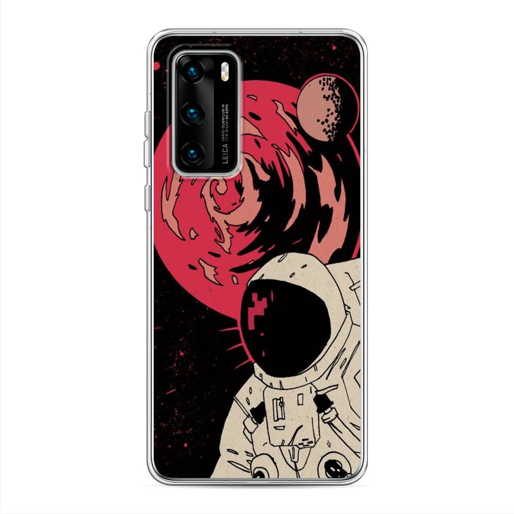

Чехол на Huawei P40 "Космонавт возле Марса", Черный;красный, 610850-2