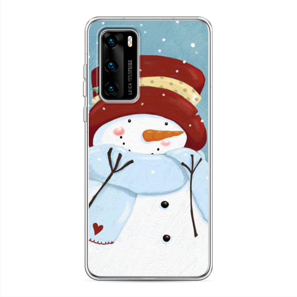

Чехол на Huawei P40 "Застенчивый снеговик", Голубой;белый;красный, 610850-5