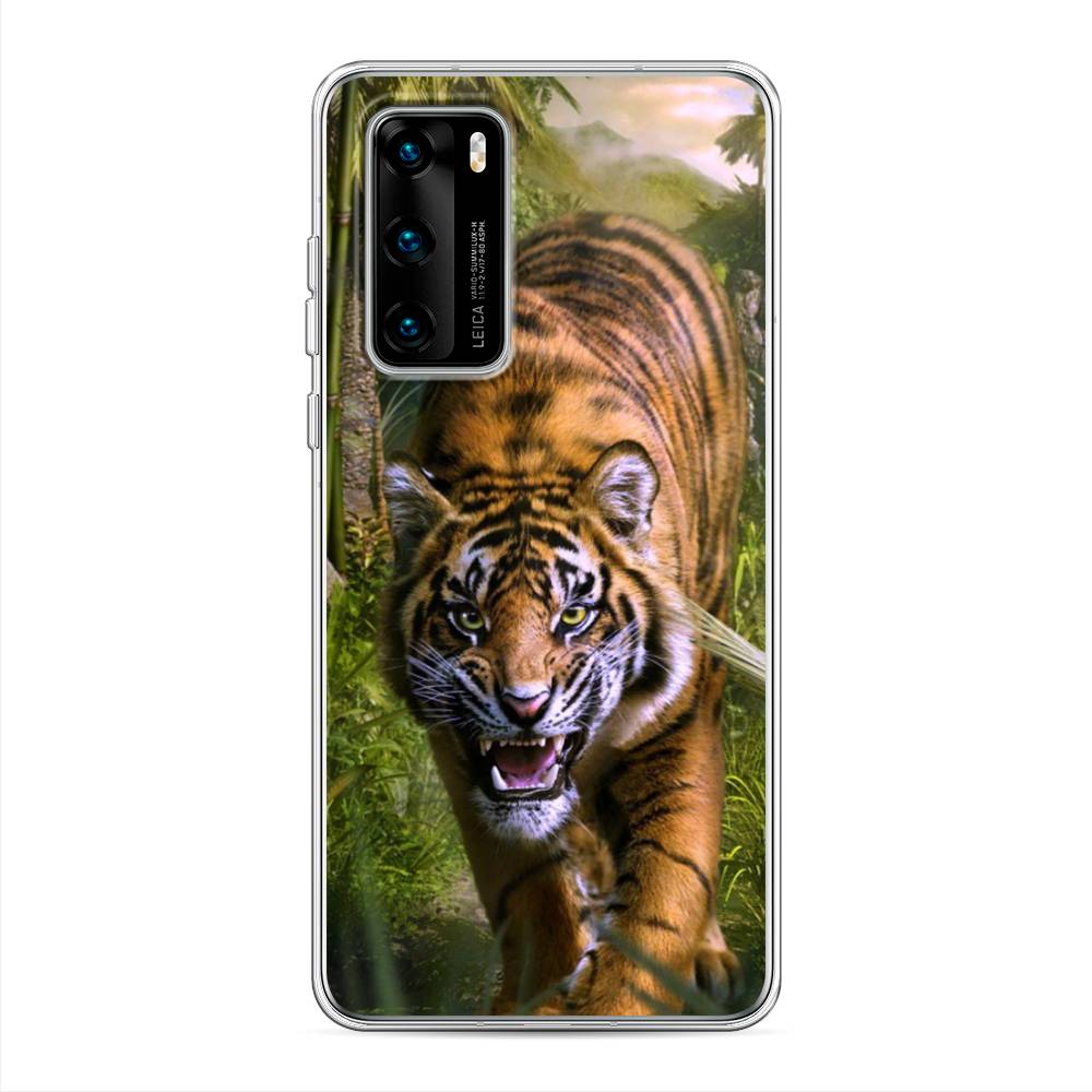 

Чехол на Huawei P40 "Тигр в джунглях 2", Оранжевый;зеленый, 610850-1