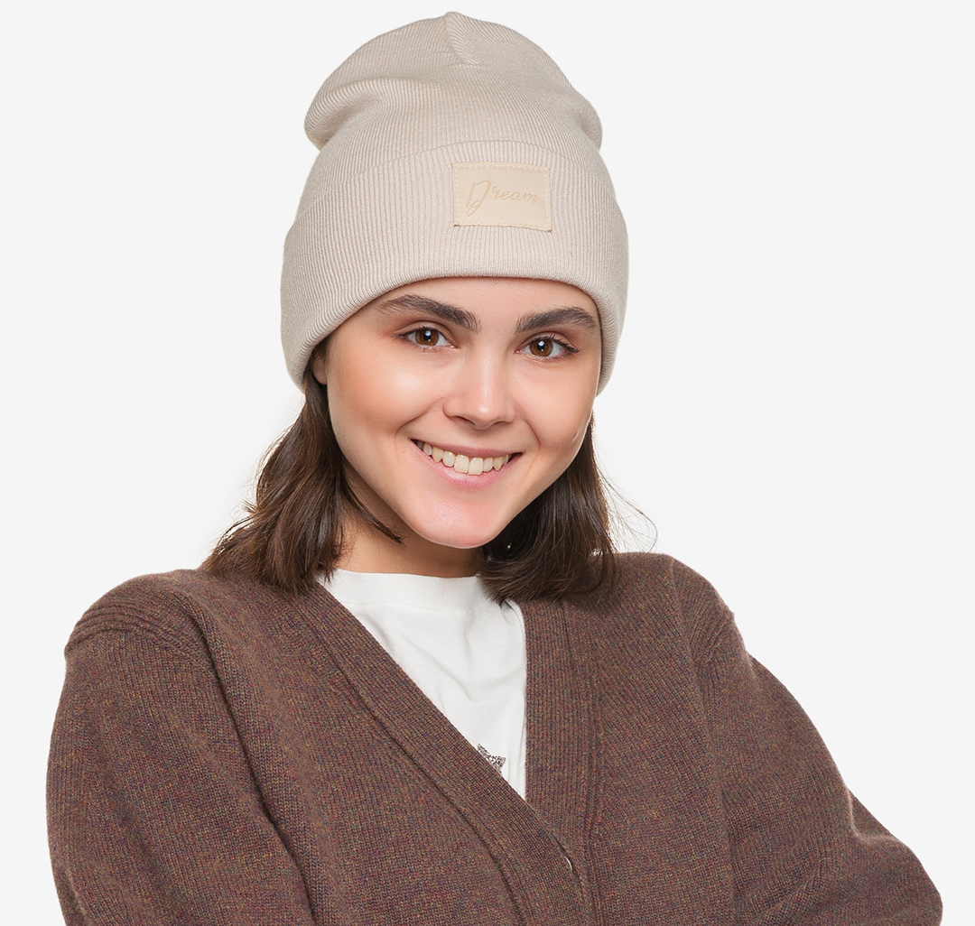 

Шапка бини женская Marmalato 1078-003 135075, молочный-меланж, 1078-003 135075