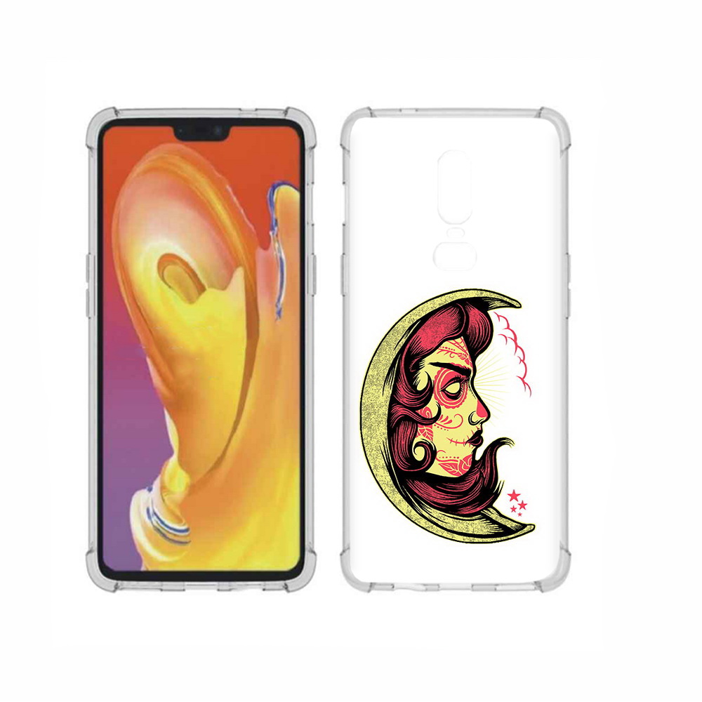 

Чехол MyPads Tocco для OnePlus 6 желтый полумесяц с лицом девушки, Прозрачный, Tocco