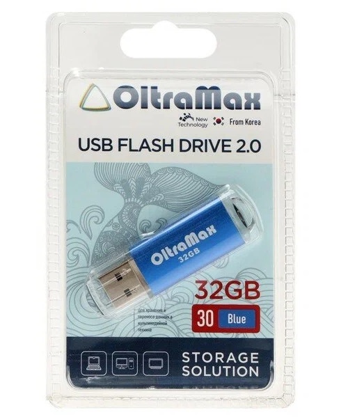 

Флешка OltraMax 30, 32 Гб, USB2.0, синяя