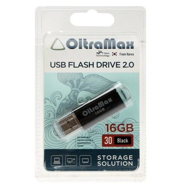 

Флешка OltraMax 30, 16 Гб, USB2.0, чт до 15 Мб/с, зап до 8 Мб/с, чёрная