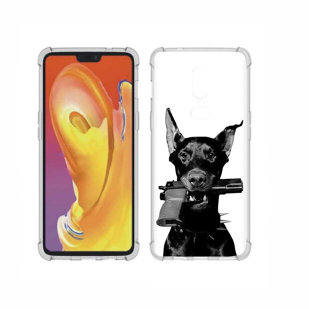 

Чехол MyPads Tocco для OnePlus 6 доберман с пистолетом, Прозрачный, Tocco