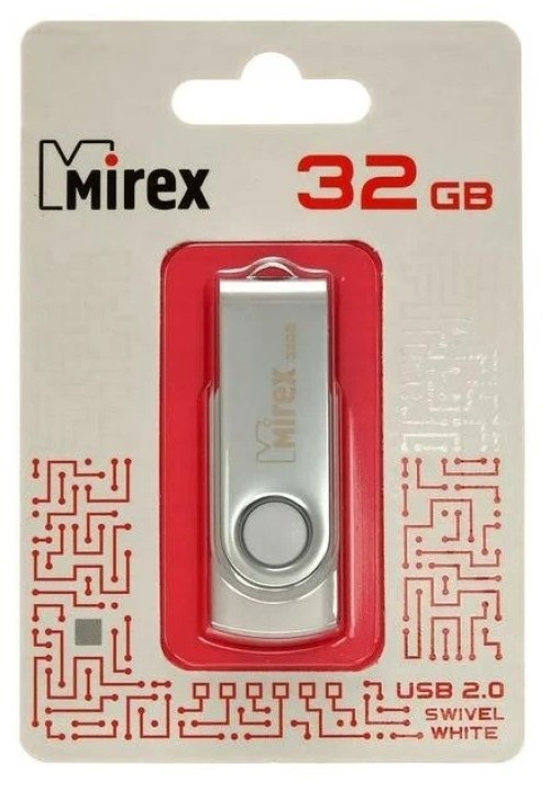 

Флешка Mirex SWIVEL WHITE, 32 Гб, USB2.0, белая