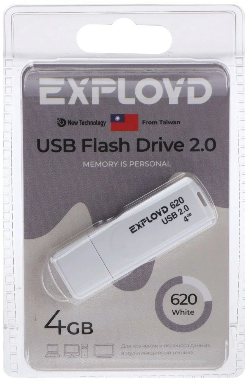 

Флешка Exployd 620, 4 Гб, USB2.0, белая