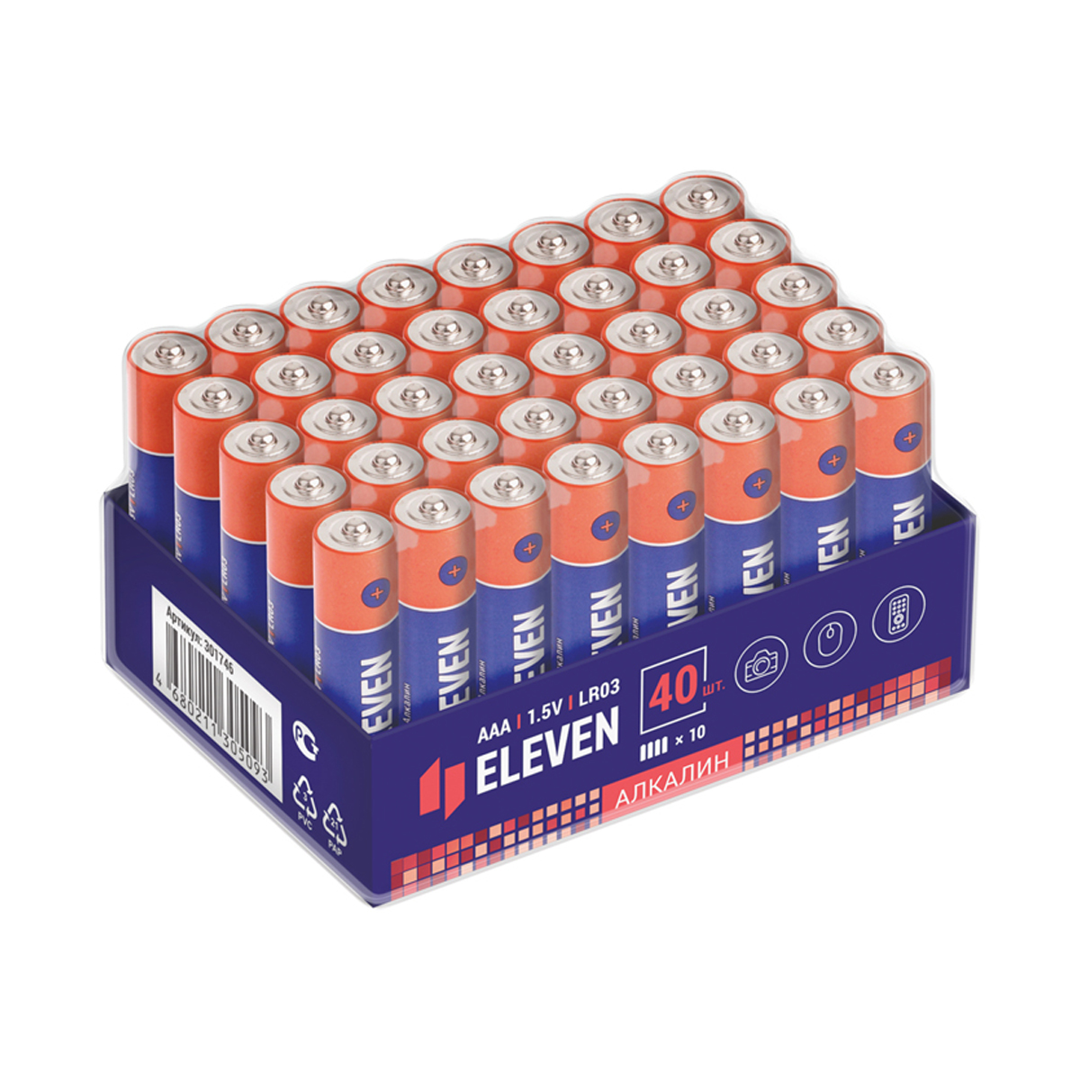 Батарейки Eleven 3А Мизинчиковые AAA (LR03), алкалиновые, 1,5В, 40 шт батарейки алкалиновые фаzа alkaline ааа lr03 мизинчиковые 40шт lr03a p40