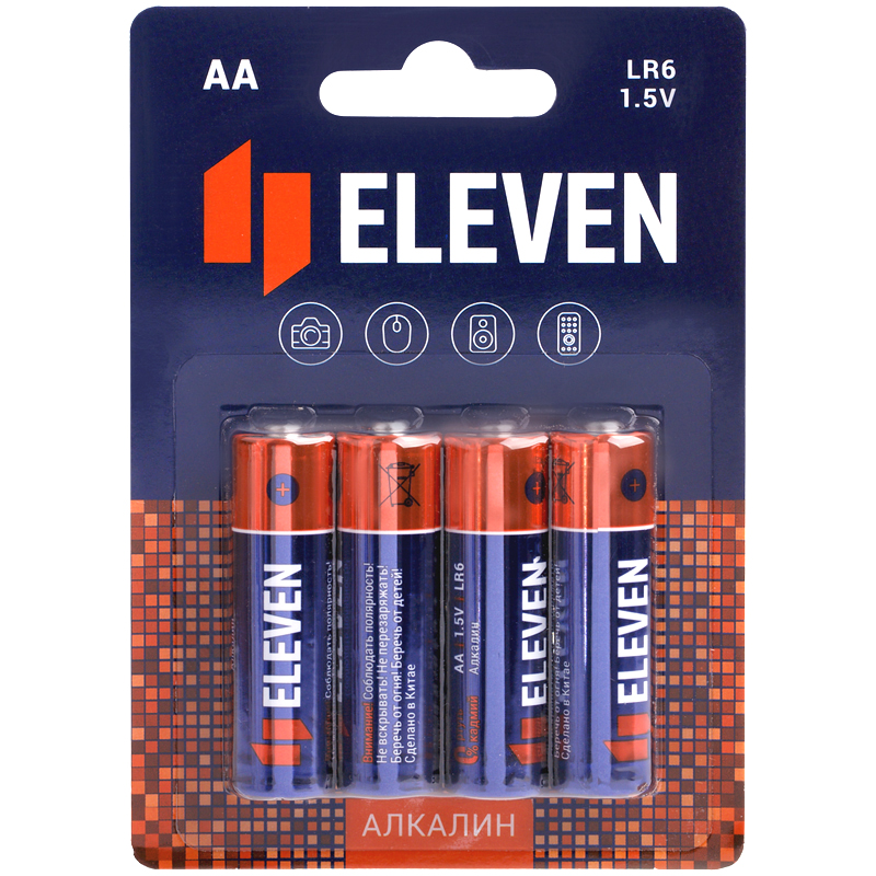 

Батарейка Eleven AA/LR06 (1.5 В) алкалиновая (блистер, 4шт.) (301748)