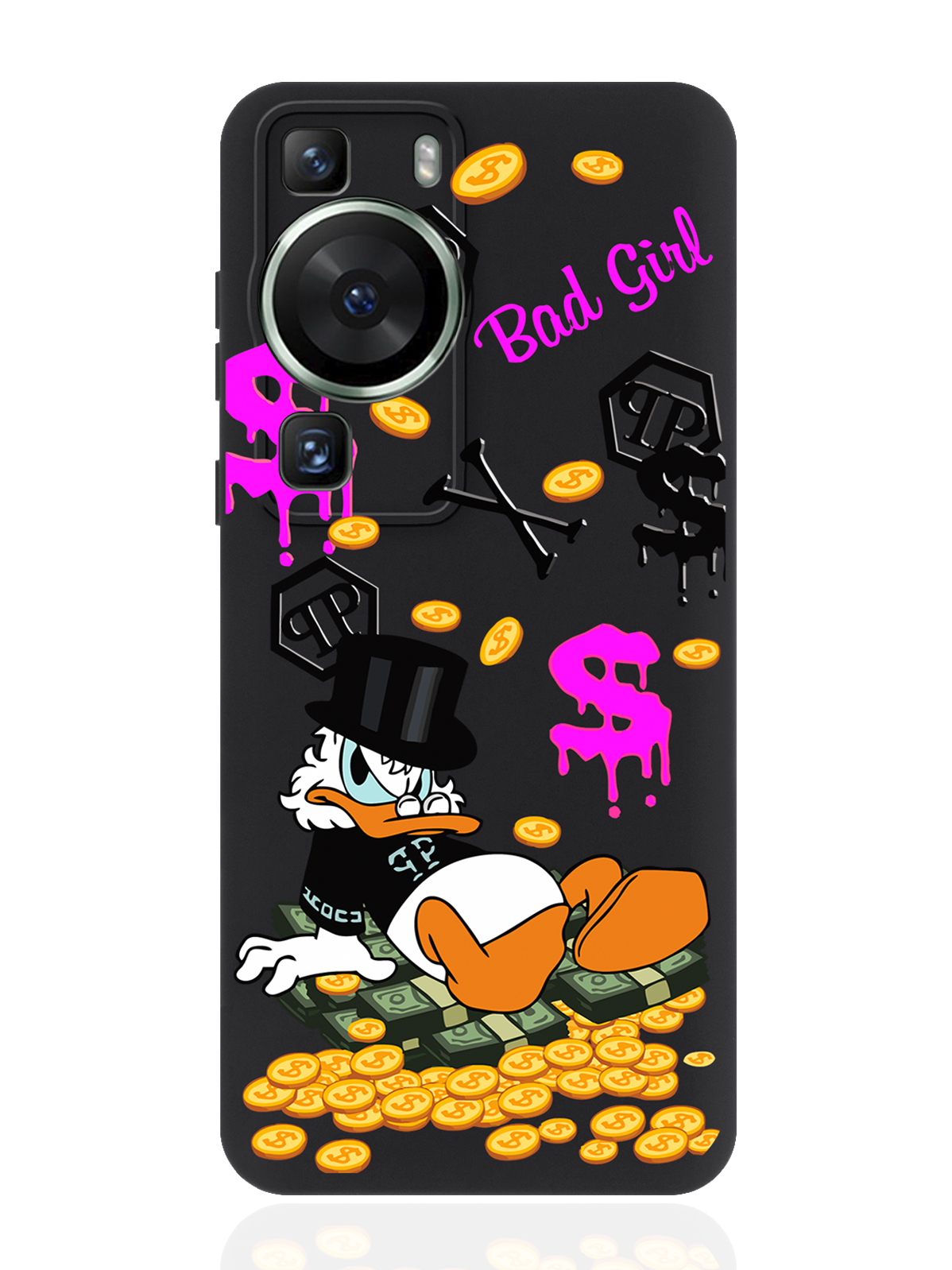 

Чехол для смартфона Huawei P60 черный силиконовый Богатая Утка Bad Girl, Розовый, Huawei P60